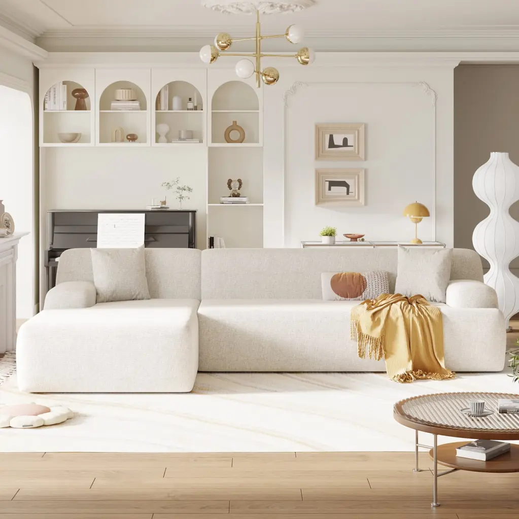 Simplified Style Beige Modern Large L-Shape Modular Sectional Sofa - Perfect Any Room HATNOKIL