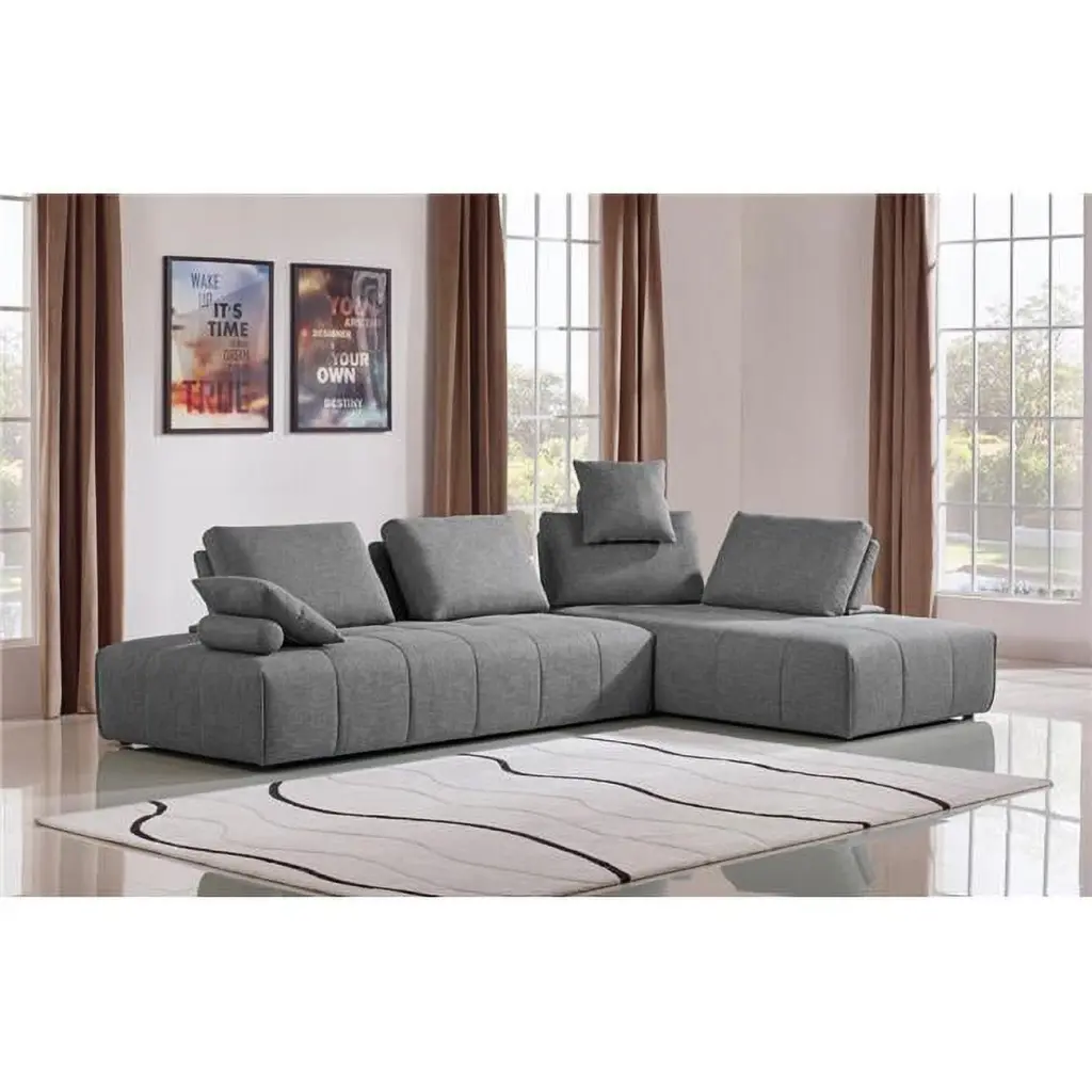 HomeRoots Contempo Fabric Modular Two Piece Sectional Sofa Grey