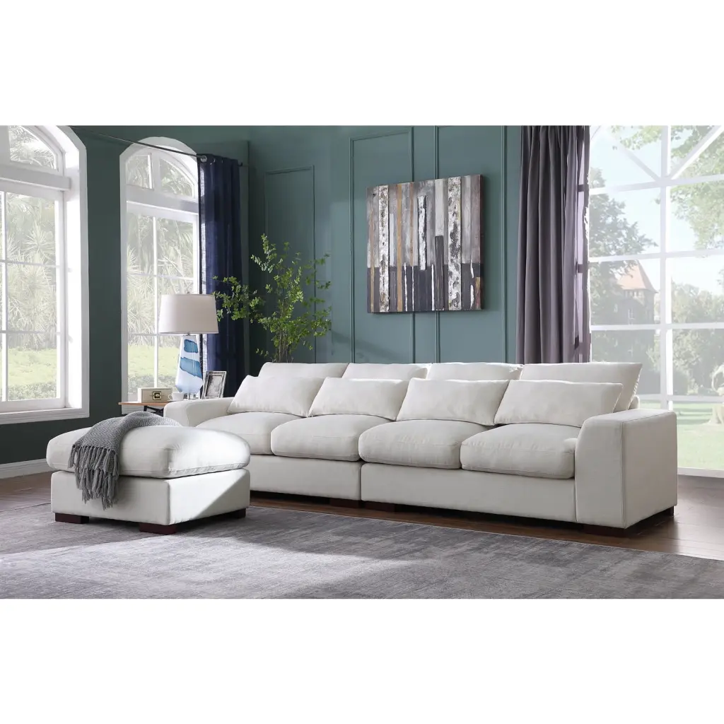 HomeStock 123.24 Inch Fabric Square Arm Modular Reversible Sectional Sofa and Ottoman Beige