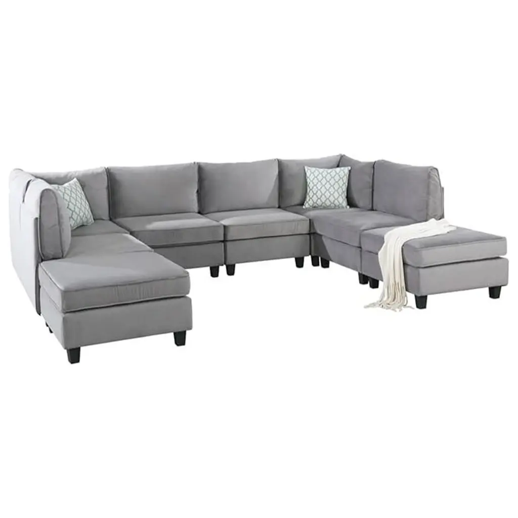Homestock Contemporary Chic Gray Velvet 8-Piece Modular Sectional Sofa