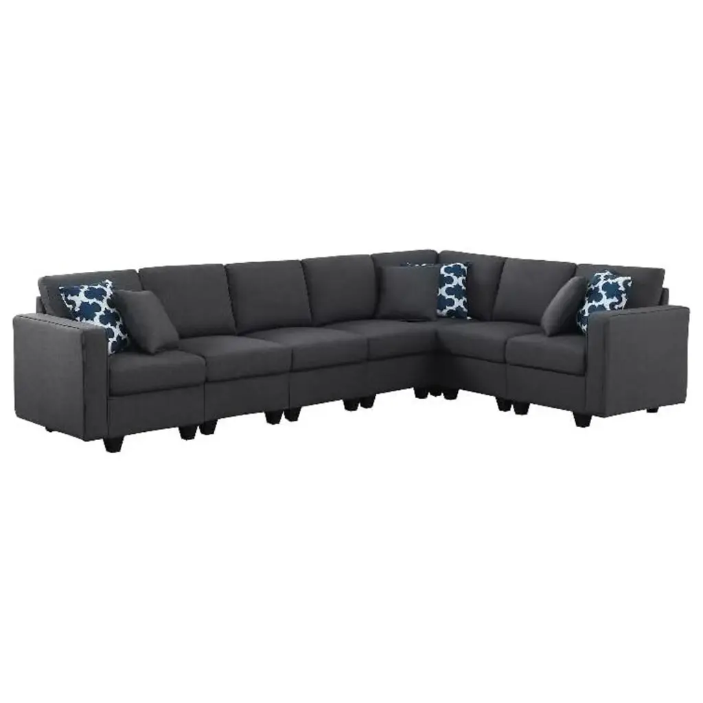 HomeStock Eclectic Exclusivity Fabric Linen Reversible Modular Sectional Sofa Dark Gray