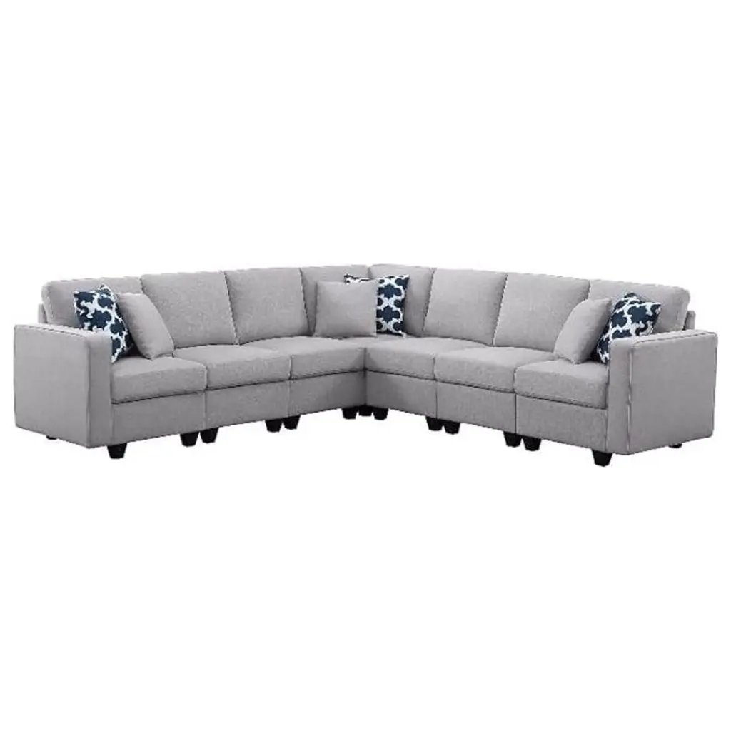 HomeStock Old World Opulence Fabric Linen Reversible Modular Sectional Sofa Light Gray
