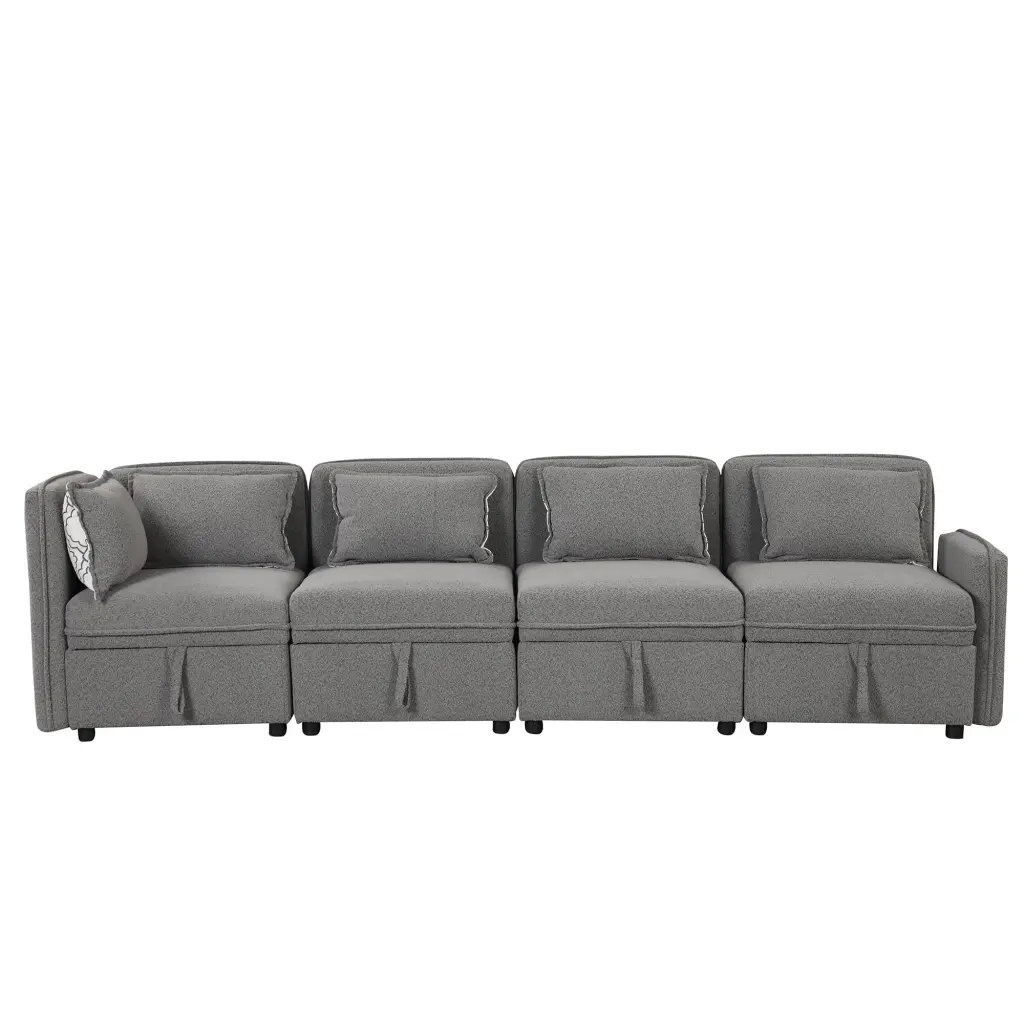 Homiyad 97.7 Convertible Modular Minimalist 4 Seater Chenille Sectional Sofa Pillows Gray