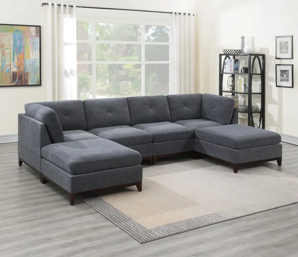 Homiyad Ash Grey Chenille Fabric Modular Sectional 6Pc Set Living Room Furniture U-Sectional Couch