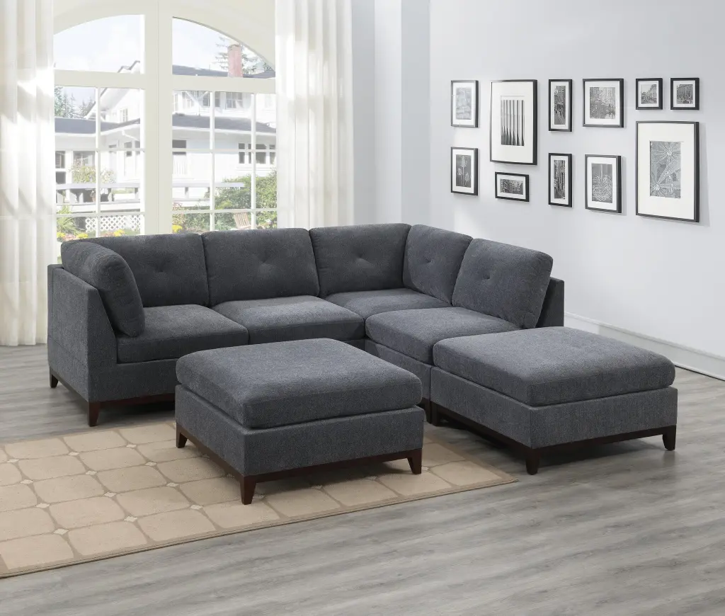 Homiyad Ash Grey Chenille Fabric Modular Sectional 6Pc Set Living Room Furniture Corner L-Sectional Couch