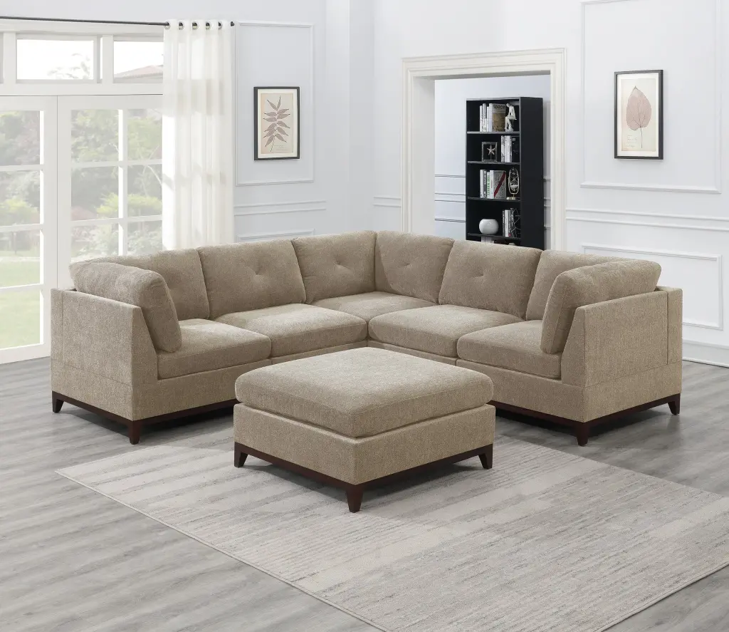 Homiyad Fabric Modular Sectional 6pc Set Corner Wedge, Armless Chairs and Ottoman