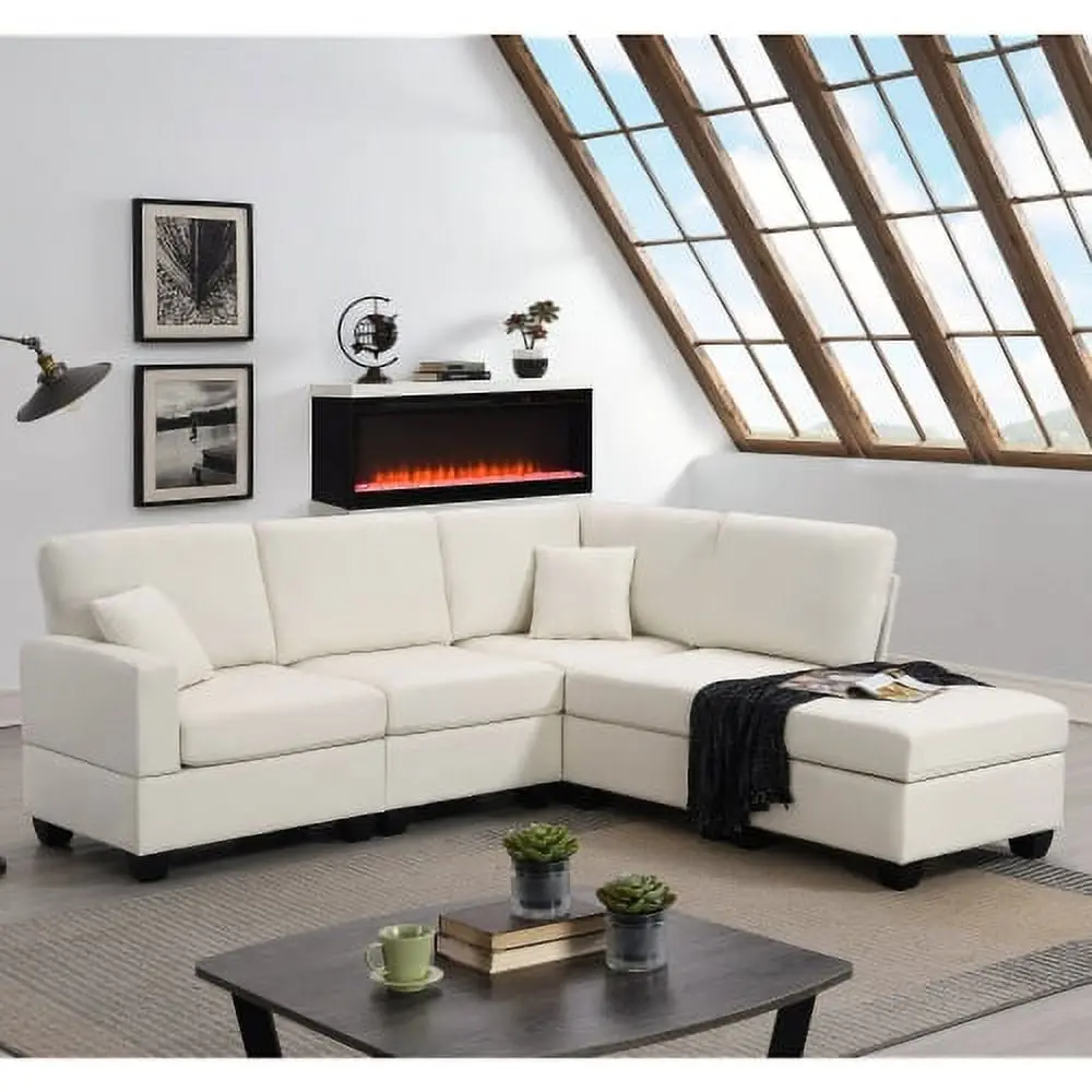 89.8x60.2 Modern 5-Seat Modular Sectional Sofa Convertible Ottoman Hypeshops