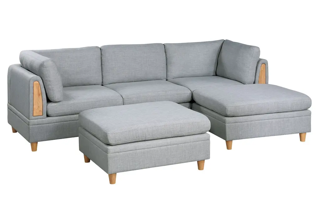 Living Room Furniture 5Pc Modular Sofa Set Light Grey Dorris Fabric Couch Corner Wedges and Ottomans Jamini