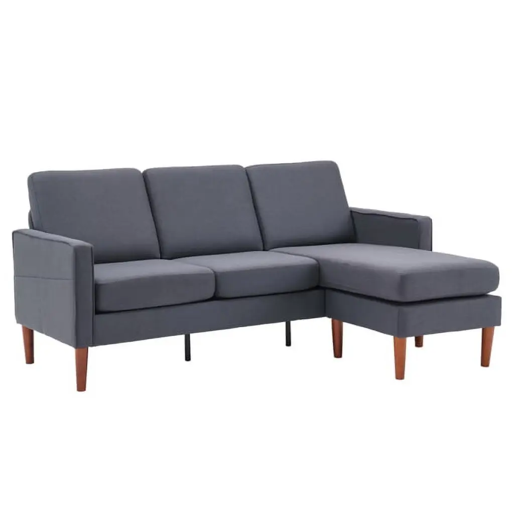 Modular Sectional Sofa Fabric Armrest Modern L-Shaped Upholstered Sofa Moveable Stool Gray JINS & VICO