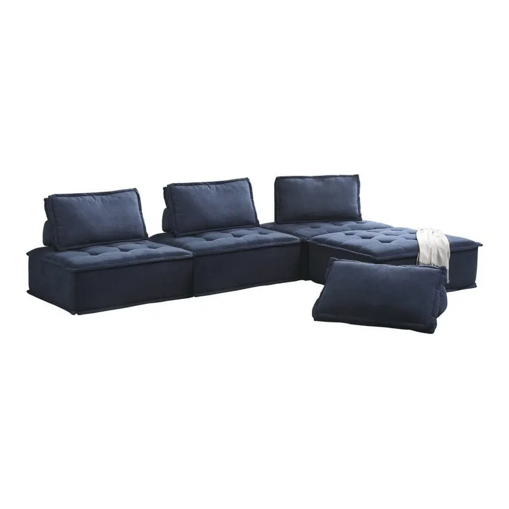 Lexicon Ulrich 4-Piece Modern Wood & Fabric Modular Sectional Blue