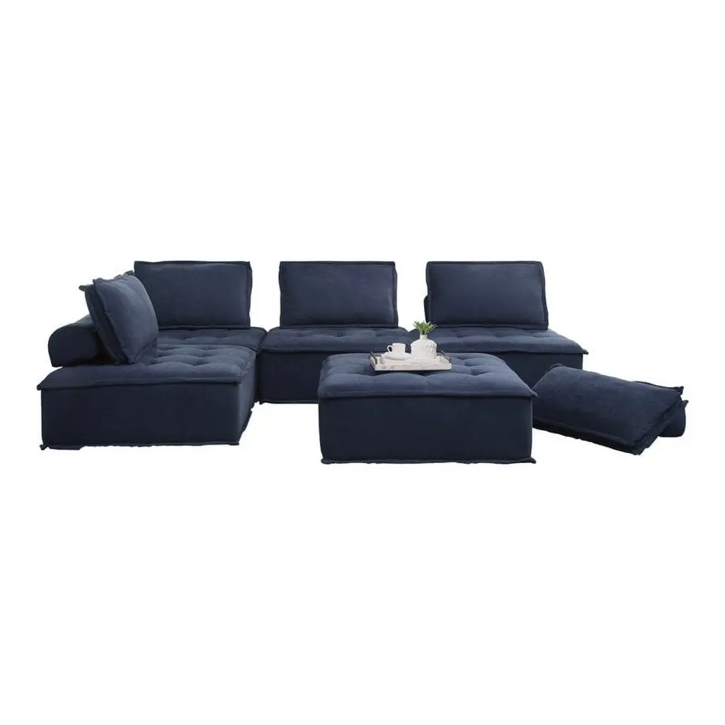 Lexicon Ulrich 5-Piece Modern Wood & Fabric Modular Sectional - Blue Contemporary Sofa Set