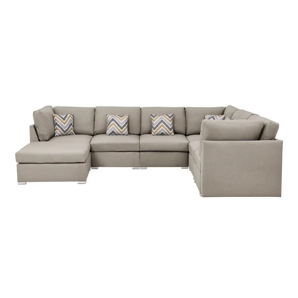 Amira Beige Fabric Reversible Modular Sectional Sofa Ottoman and Pillows Lilola Home