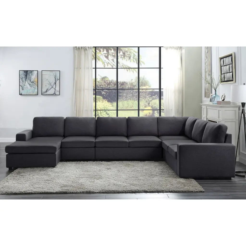Contemporary Home Living Modular Reversible Sectional Sofa Dark Gray Linen Fabric Lilola Home