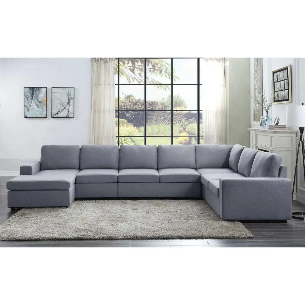 Tifton Fabric 7-Piece Reversible Modular Sectional Sofa Chaise Light Gray Lilola Home