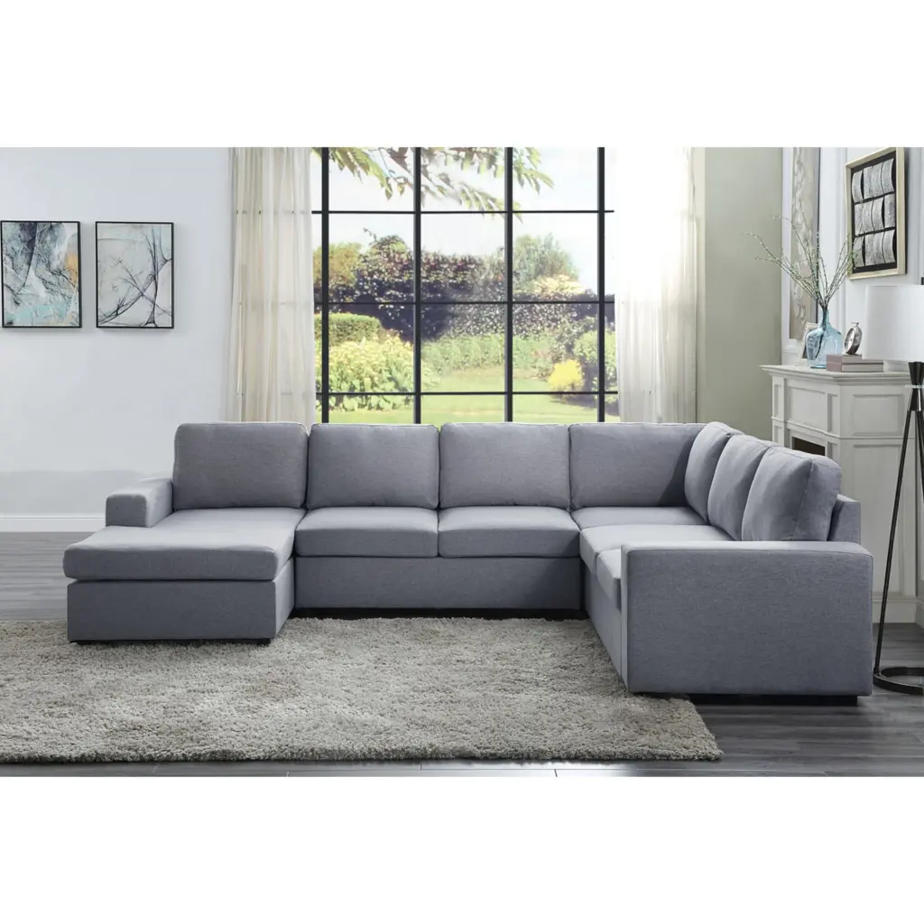 Warren Fabric 6-Piece Reversible Modular Sectional Sofa Chaise Light Gray Lilola Home