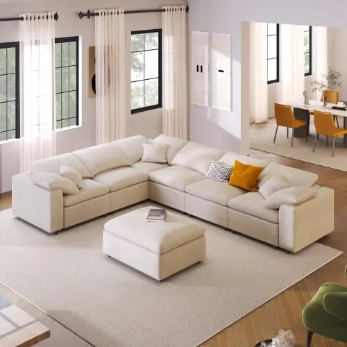 129.3 Inch Oversized U-Style Modular Sectional Sofa Movable Ottoman Living Room Office Spacious Space MADETEC