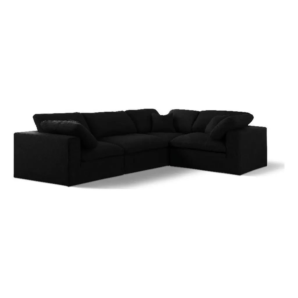Maklaine 114 Linen Fabric Modular Sectional Sofa Black Finish