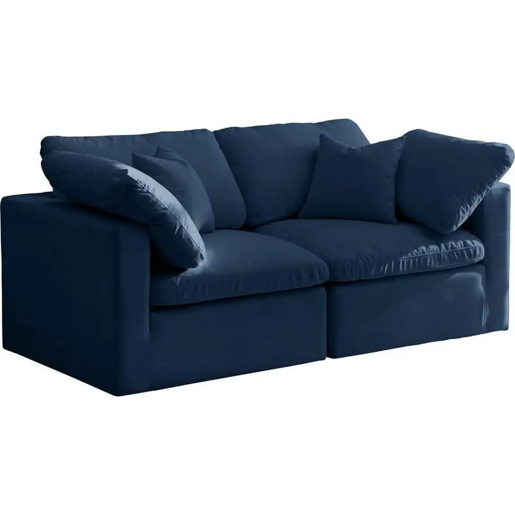 Maklaine Contemporary Modular Sofa - Navy Velvet Upholstery - Modern Living Room Furniture