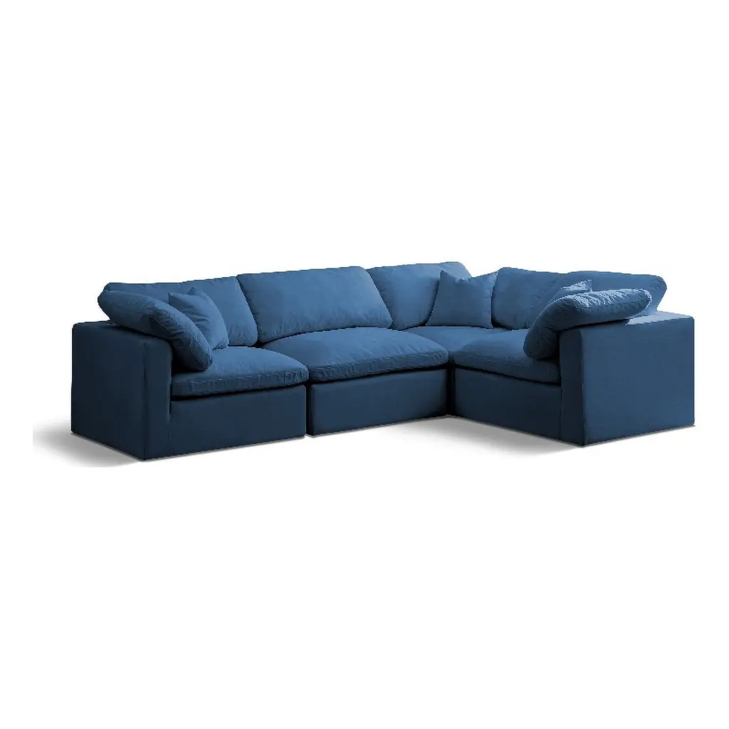 Maklaine Contemporary Velvet Modular Sectional Sofa Navy Finish Living Room