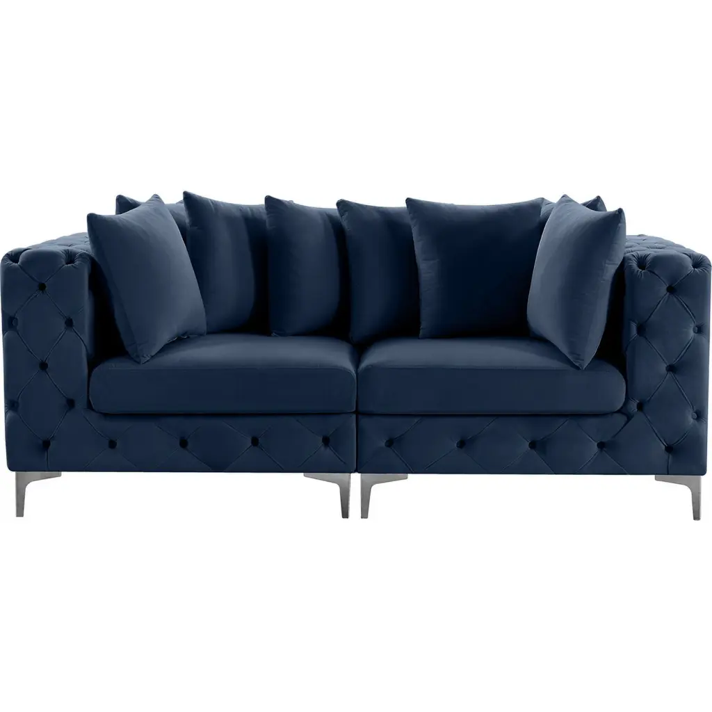 Maklaine Modern Contemporary Navy Finish Velvet Modular Sofa