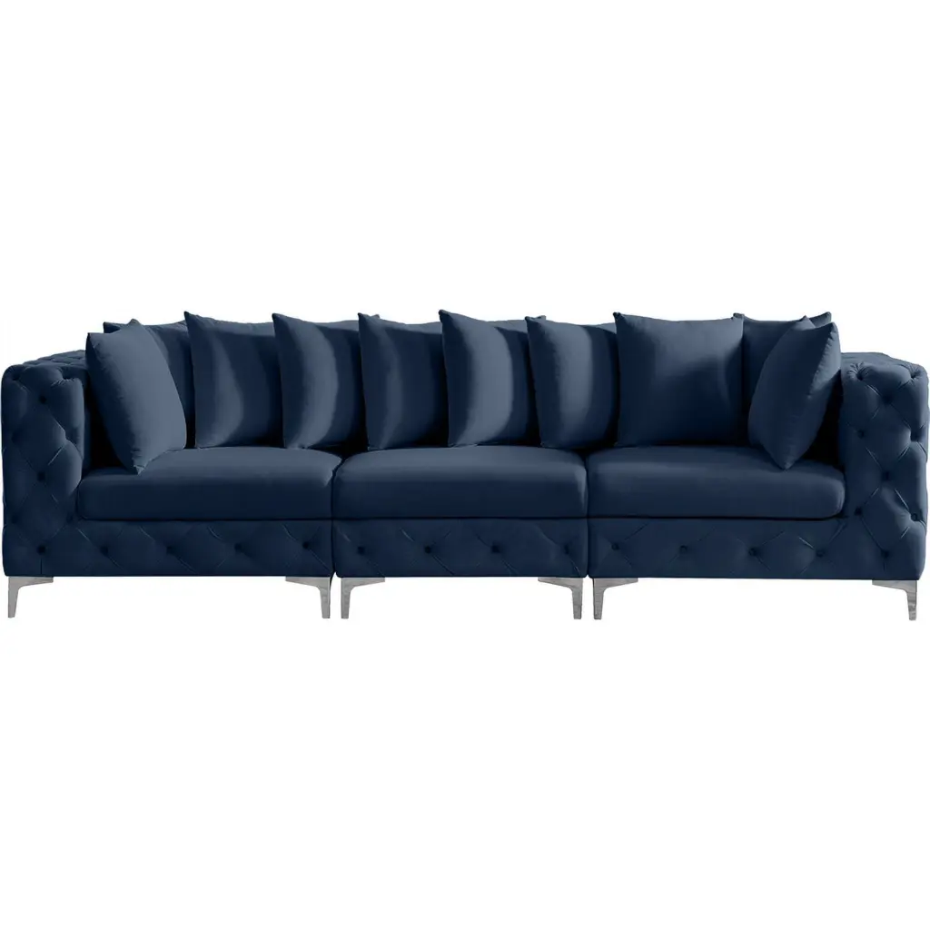 Maklaine Modern Contemporary Navy Finish Velvet Modular Sofa