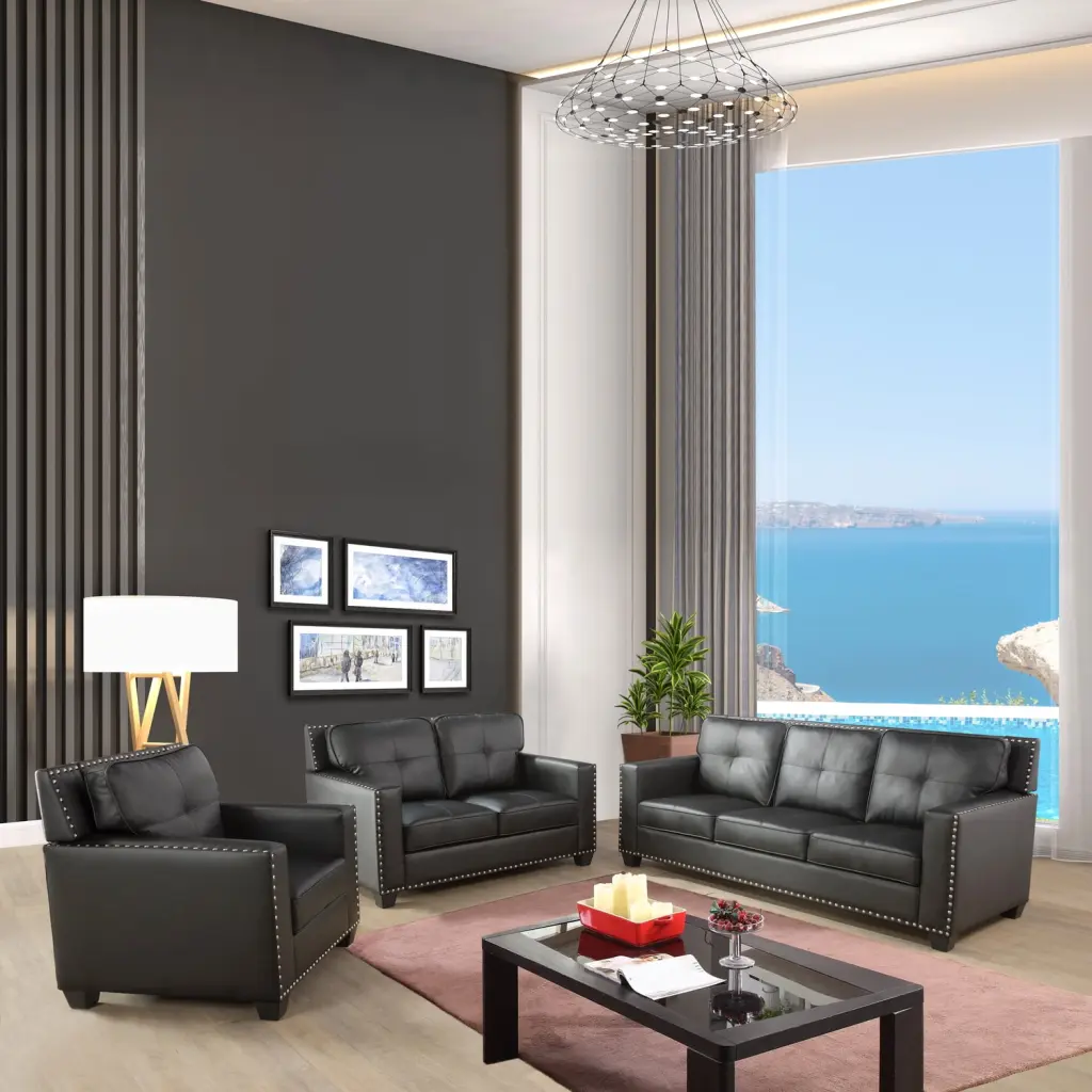Maykoosh Global Glam Modern Linen Modular Sectional Set Sofa Loveseat Chair 6 Seats Sectional Sofa Black
