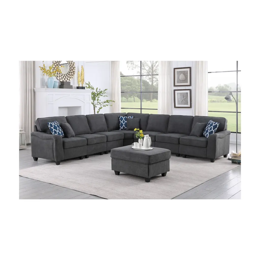 Maykoosh Sophisticated Simplicity Dark Gray Woven 8Pc Modular L-Shape Sectional Sofa and Ottoman