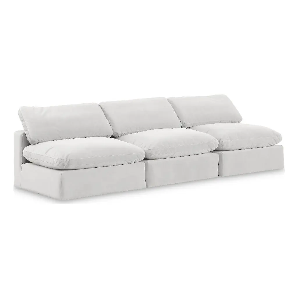 Meridian Furniture 3-Piece Cream Velvet Modular Sofa - Comfortable Contemporary Living Room Sectional