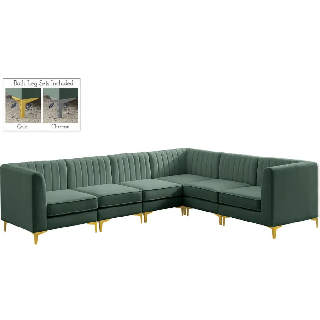 Meridian Furniture Alina Green Velvet Modular Sectional Sofa