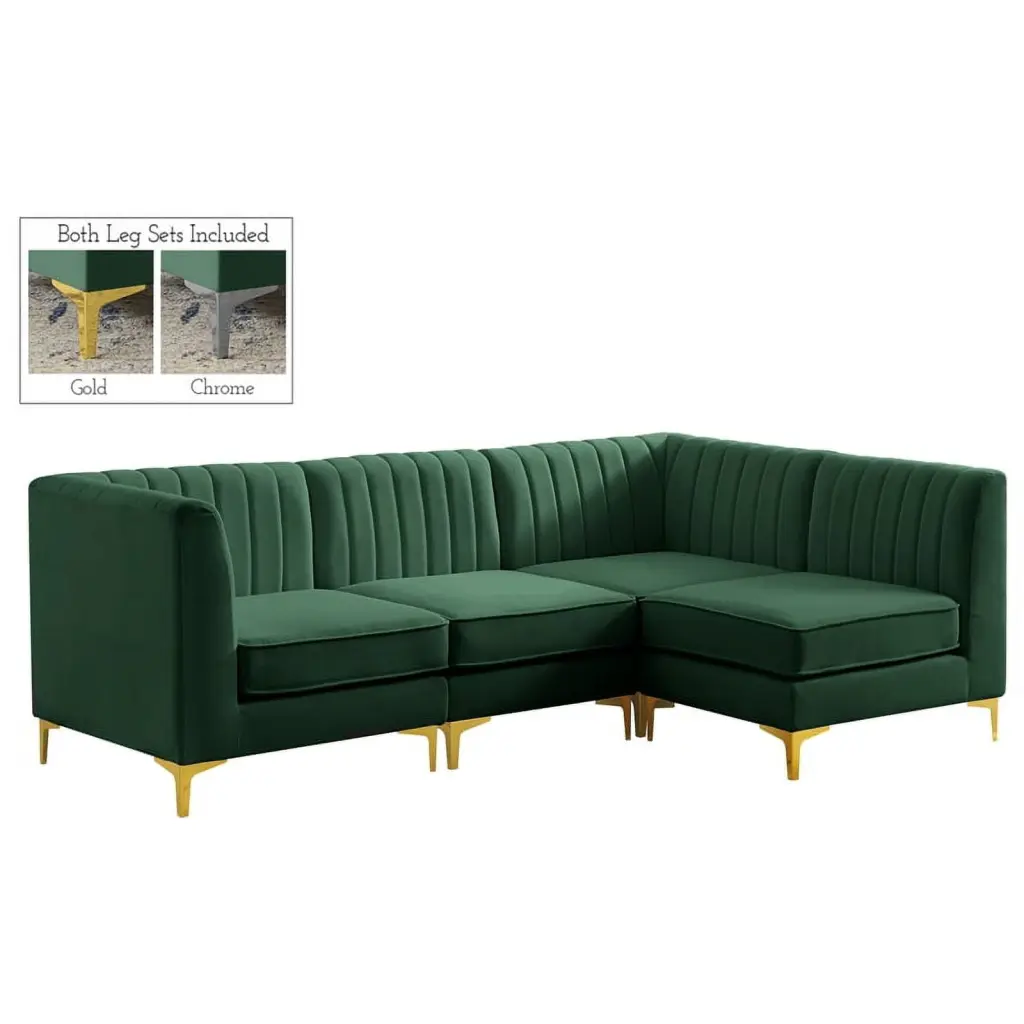 Meridian Furniture Alina Green Velvet Modular Sectional Sofa Living Room