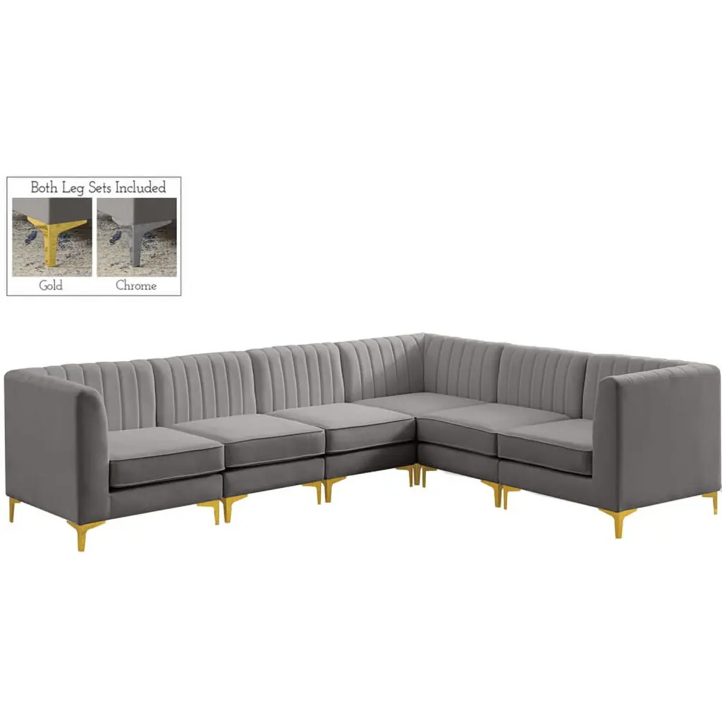 Meridian Furniture Alina Grey Velvet Modular Sectional Sofa