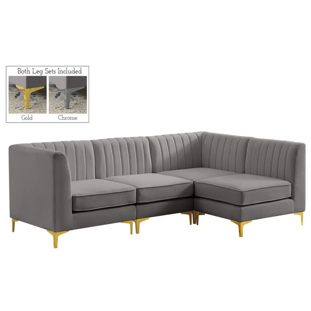 Meridian Furniture Alina Grey Velvet Modular Sectional Sofa Living Room