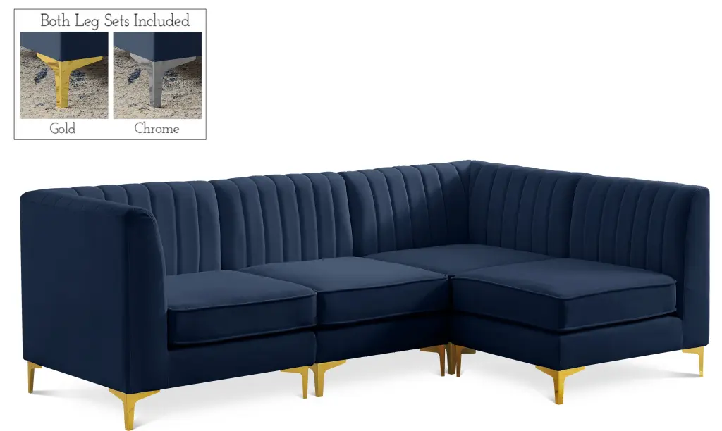 Meridian Furniture Alina Navy Velvet Modular Sectional Sofa Living Room