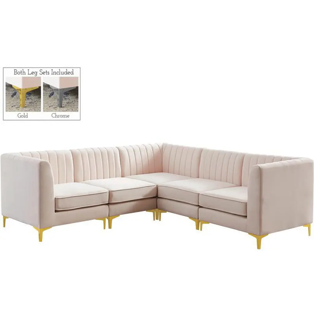 Meridian Furniture Alina Pink Velvet Modular Sectional Sofa Stylish Living Room