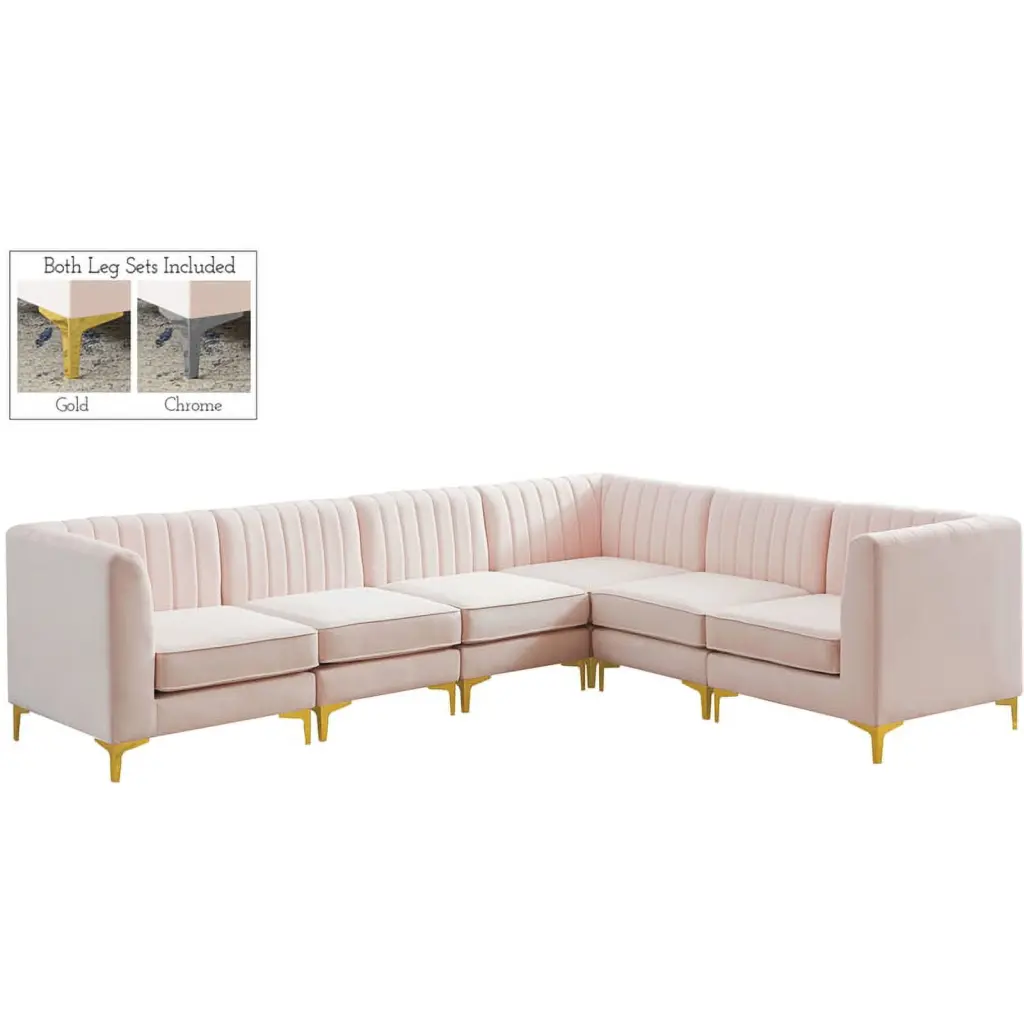 Meridian Furniture Alina Pink Velvet Modular Sectional Sofa