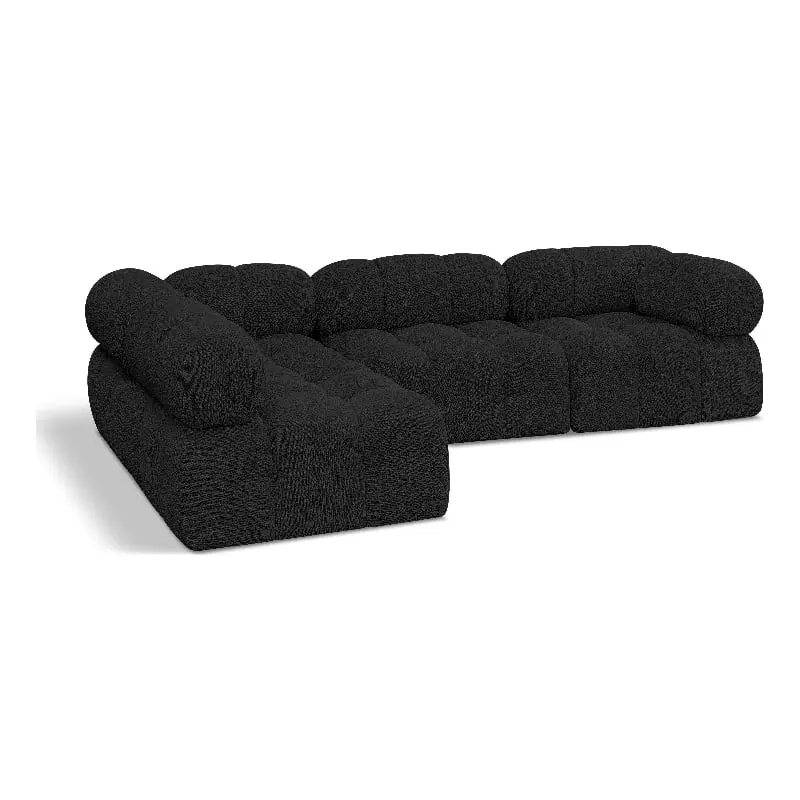 Meridian Furniture Ames Black Boucle Fabric Modular Sectional - Modern Textured Sofa