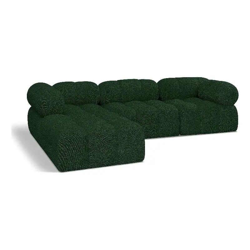 Meridian Furniture Ames Green Boucle Fabric Modular Sectional - Plush Living Room Sofa