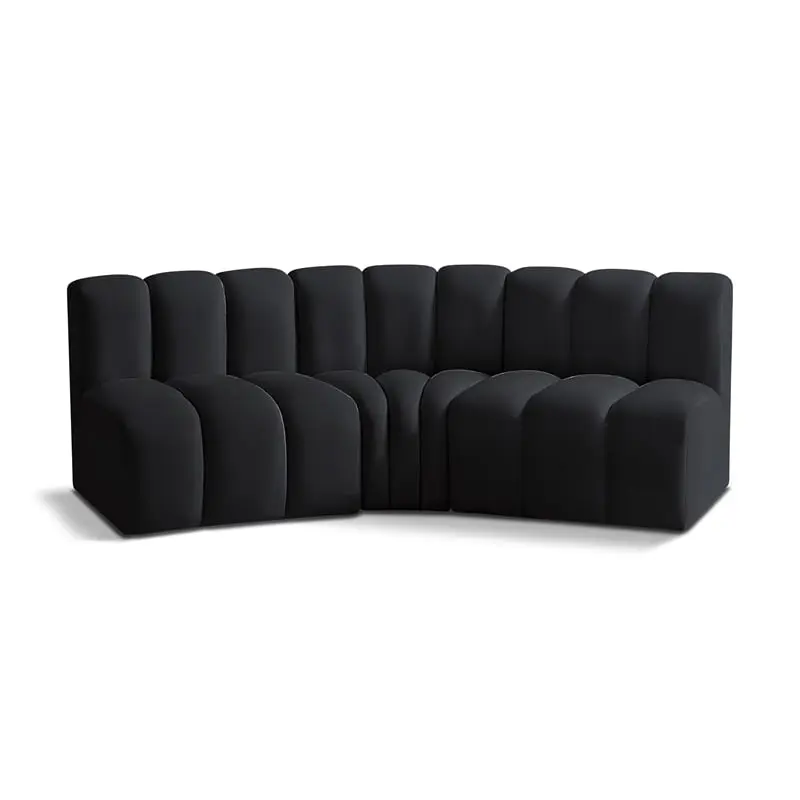 Meridian Furniture Arc Black Velvet Modular Sofa Luxe Living Room Sectional