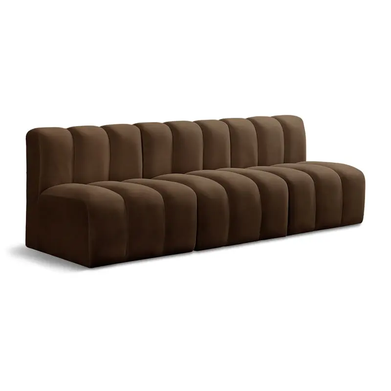 Meridian Furniture Arc Brown Velvet Modular Sofa Classic Living Room Sectional