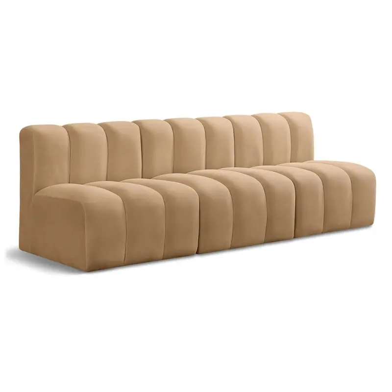 Meridian Furniture Arc Camel Velvet Modular Sofa Elegant Living Room Couch