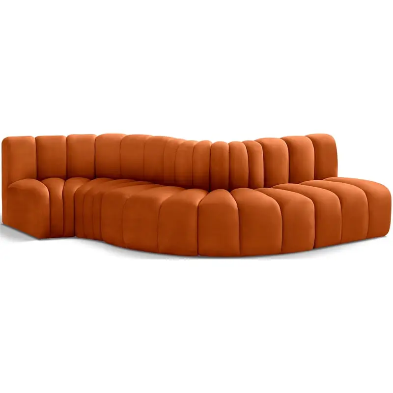 Meridian Furniture Arc Cognac Velvet Modular Sofa - Luxurious Velvet Upholstery L-Shaped Sectional