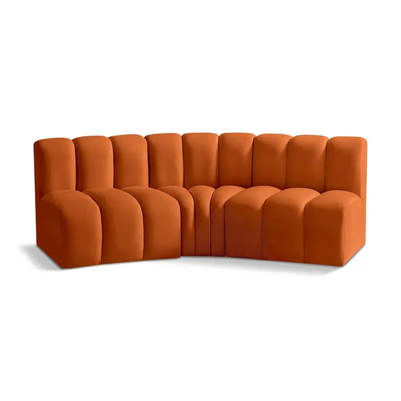 Meridian Furniture Arc Cognac Velvet Modular Sofa Elegant Living Room Couch