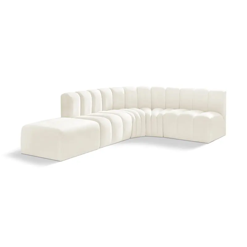 Meridian Furniture Arc Cream Velvet Modular Sofa Contemporary Living Room Sectional