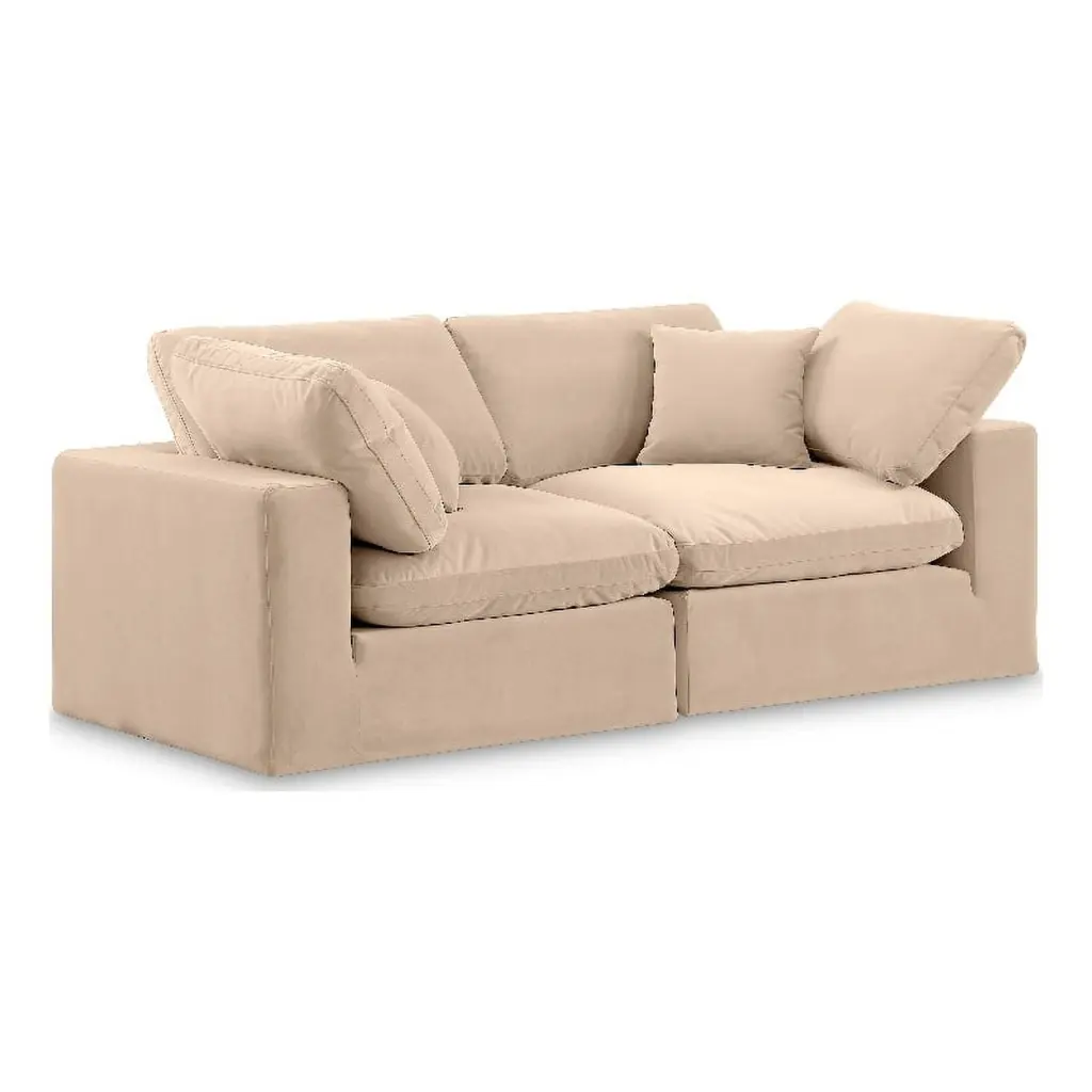 Meridian Furniture Comfy Beige Velvet 2-Piece Modular Sofa Living Room