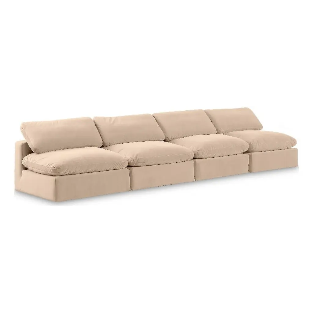 Meridian Furniture Comfy Beige Velvet 4-Pc. Modular Sofa - Reversible Sectional Set