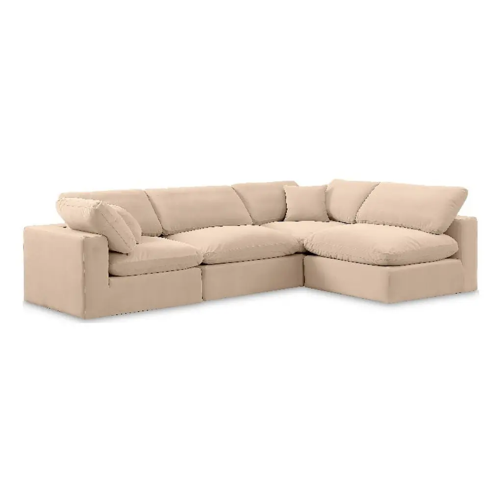Meridian Furniture Comfy Beige Velvet 4-Piece Modular Sectional - Plush Living Room Sofa