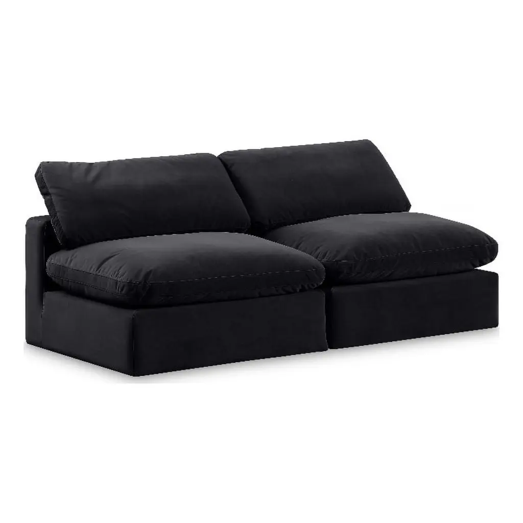 Meridian Furniture Comfy Black Velvet 2-Piece Modular Sofa Living Room