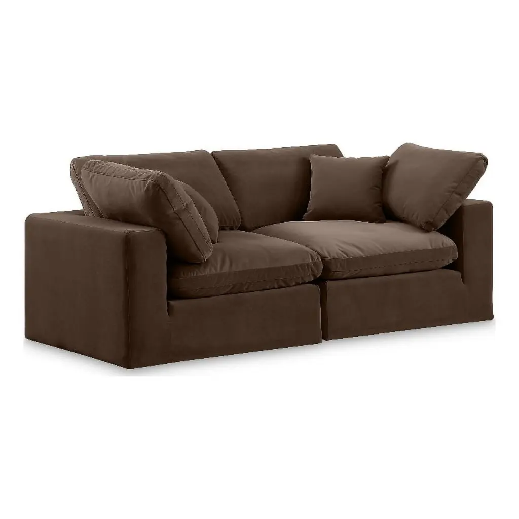 Meridian Furniture Comfy Brown Velvet 2-Piece Modular Sofa Luxurious Living Room