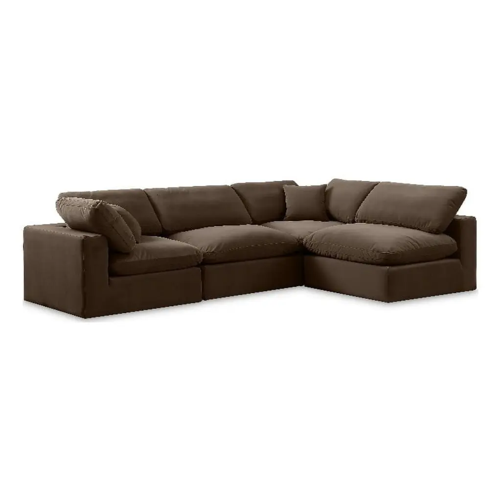 Meridian Furniture Comfy Brown Velvet 4-Piece Modular Sectional Sofa