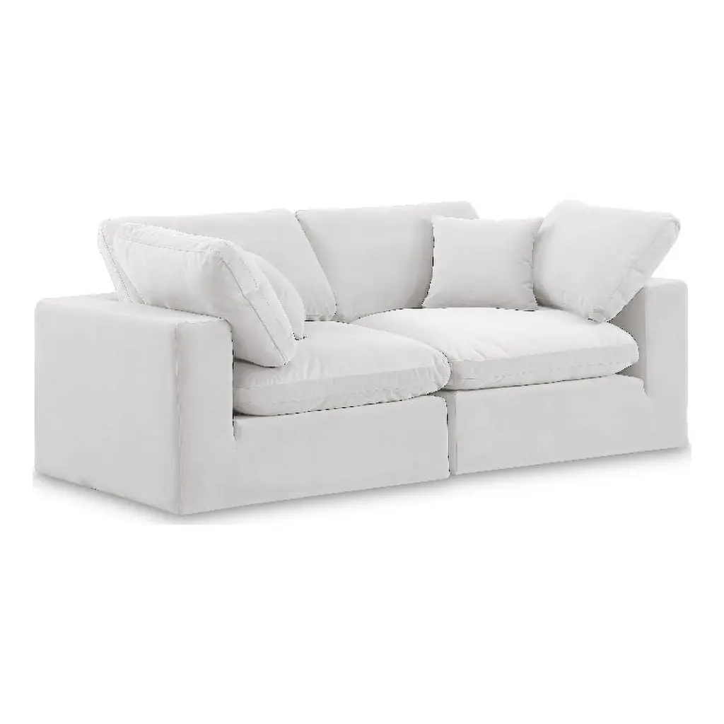 Meridian Furniture Comfy Cream Velvet 2-Piece Modular Sofa Living Room